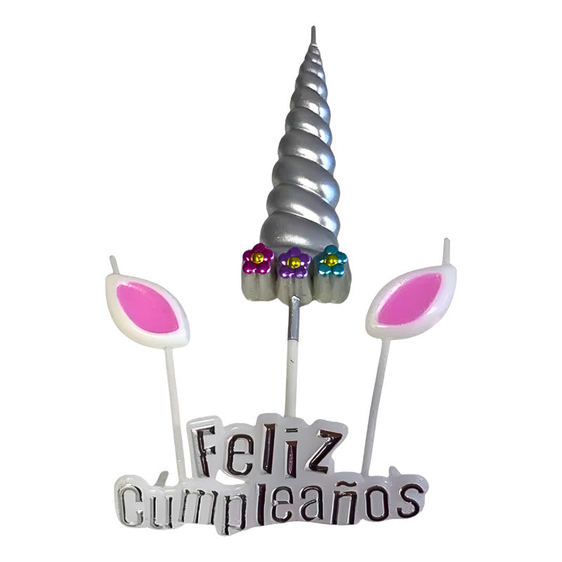 Set 4 Velas De Cumpleaños Adornos Para Tortas Unicornio