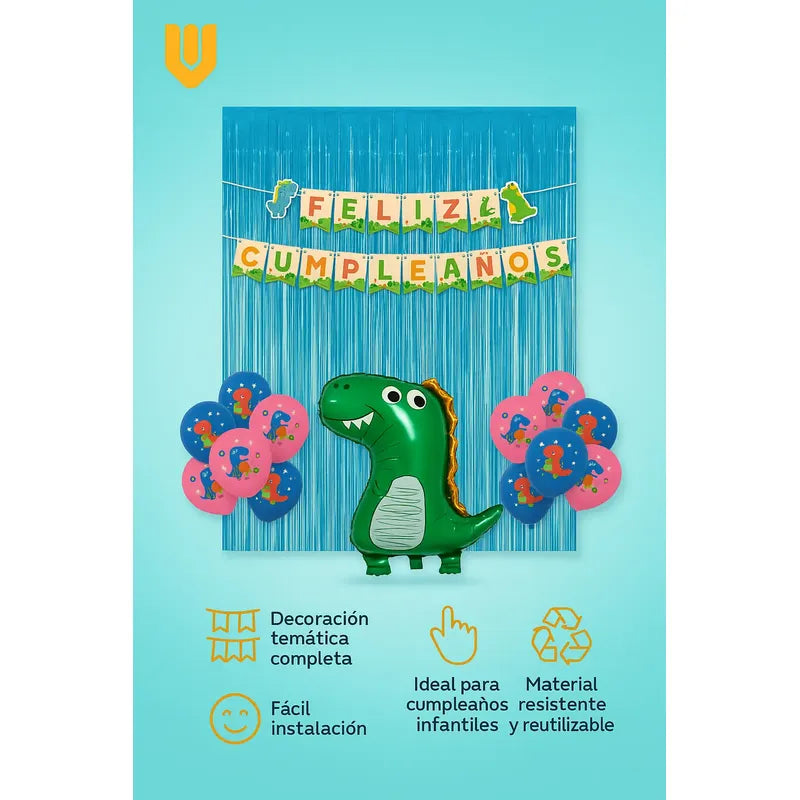 Set 17 Globos Decoracion Dinosaurio Metalico Dino Fiesta Multicolor