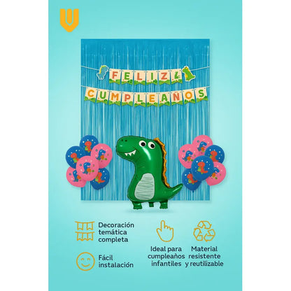 Set 17 Globos Decoracion Dinosaurio Metalico Dino Fiesta Multicolor