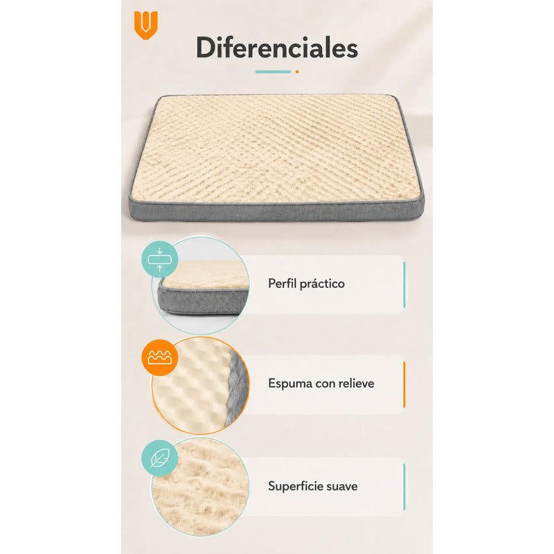 Cama Mascotas Perros Acolchada Resistente Lavable 90x72cm Color Beige
