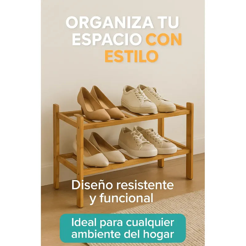Ordena Tu Espacio Naturalmente Zapatero Bambú 2 Niveles Mult Multicolor
