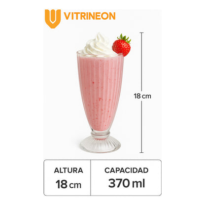 Set 6 Vasos Vidrio Acanalado 370 Ml Batidos Helados Postres