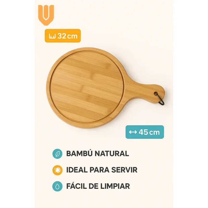 6 Tabla Bambu Redonda Picoteo Pizza Servir 32x45cm Canaleta Tabla Redonda Bambú