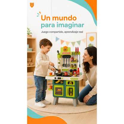 Cocina Infantil Juego Niños Juguete Set Cocina 104 Piezas Cocina Juguete Infantil 104 Piezas Juego Rol Chef Horno Grande Fregadero Ollas Utensilios Alimentos Educativa Multicolor Mediano