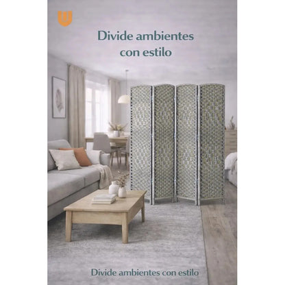 Divisor Espacios Hogar Oficina Panel Plegable Tela 4 Cuerpos Diseño Minimalista Plegable Gris Claro Estilo Nordico Tonalidad