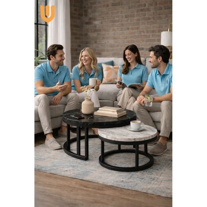 Mesa Centro Redonda Anidada Set 2 Mesas Auxiliares Madera