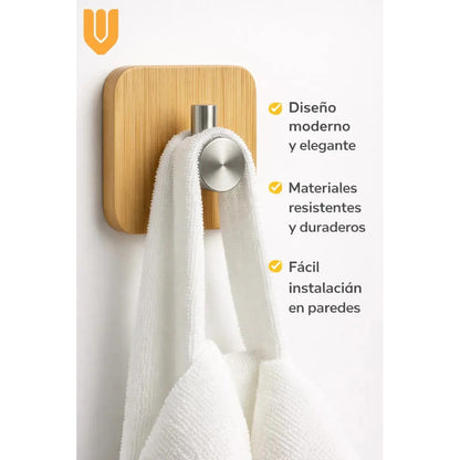 Pack 4 Unidades Colgantes Domesticos Sujetador Multiuso Made Madera Bambu Natural Tonalidad Calida Estilo Nordico Decoracion Interior Minimal Hogar Ambiente Zen