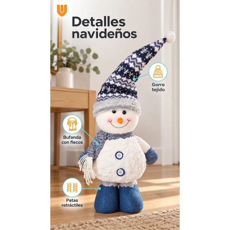 Muñeco Nieve Navideño 86cm Retraible Decorativo Figura Blanco Muñeco Adorno Navideño Muñeco Papá Noel Viejito Pascuero Santa Claus Gorro Barba Blanca Figura Verdes Cascabel 86cm Retraible