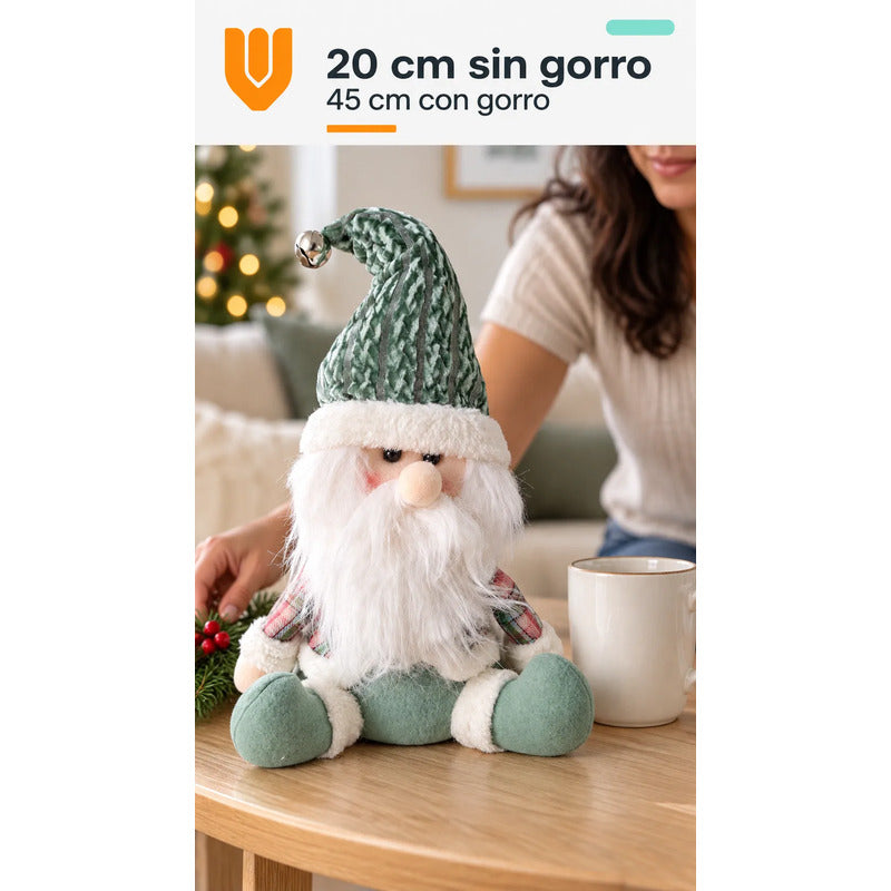 Muñeco Pascuero Navideño 45cm Decorativo Figuras Navidad Blanco Muñeco Pascuero Navideño Muñeco Papá Noel Viejito Pascuero Santa Claus Gorro Barba Blanca Figura Verdes Cascabel 45cm-pascuero
