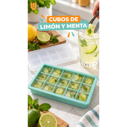 Hielera Tapa Cubeta Molde Hielo Silicona 15cubos Multicolor Cubetera Hielera Silicona Tapa Hielo Molde Reutilizable Lavable Congelador Bebidas Congelador Multicolor Cubetera Hielera Silicona...
