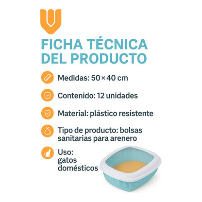 12 Bolsa Sanitarias Desechables Bolsas Arenero Gatos 50x40cm