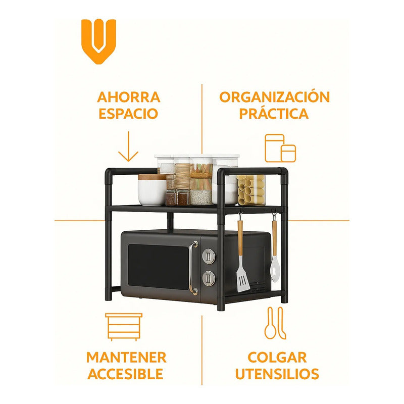 Estante Organizador Para Microonda Soporte Repisa Con Gancho