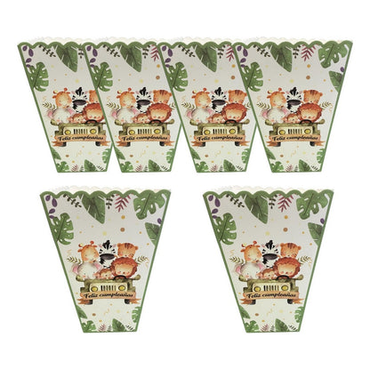 X12 Cajas Cabritas Palomitas Safari Cajas Feliz Cumpleaños Verde Musgo