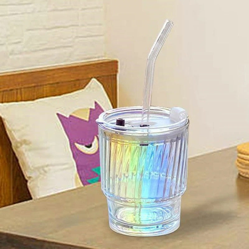 X2 Vaso De Vidrio Con Bombilla Hermetico Vaso Tornasol Taza Tornasol