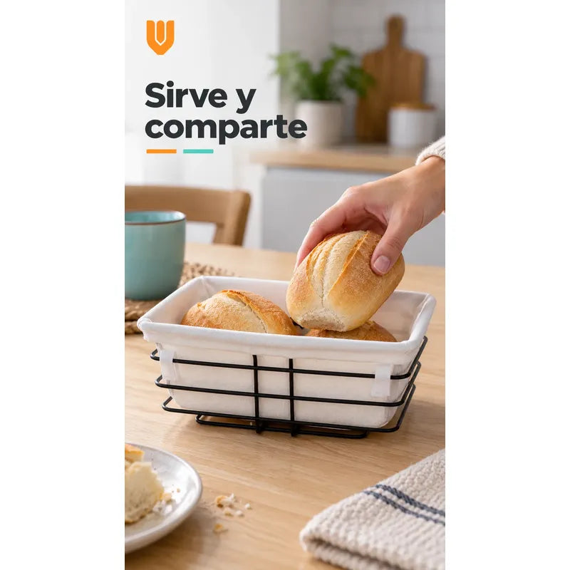 Panera Canasto Tela Rectangular 24cm Base Metal Servir Pan Anera Rectangular Canasto Pan Tela Blanca Metal Negro Cesto Abierto... 24cm