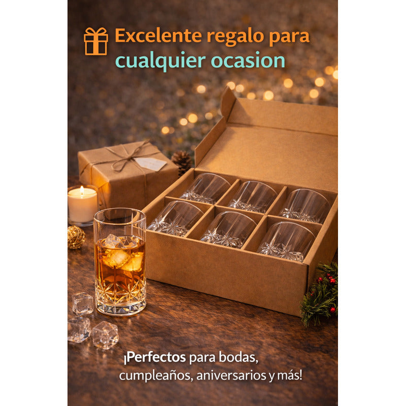 Set 6 Vaso Diamante Cristal 370ml Bebidas Bar Coctel Premium Vaso Diamante Vidrio Transparente 370ml Bebidas Cocteles Cerveza Jugos Bar Mesa Hogar Estilo Elegante Cristal Tallado