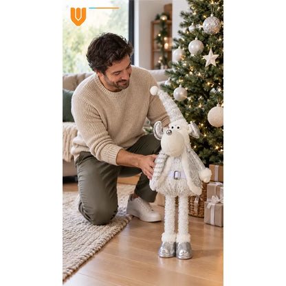 Muñeco Navideño Reno 70cm Retraible Decorativo Figura Blanco Muñeco Adorno Navideño Muñeco Papá Noel Viejito Pascuero Santa Claus Gorro Barba Blanca Figura Verdes Cascabel 70cm Retraible