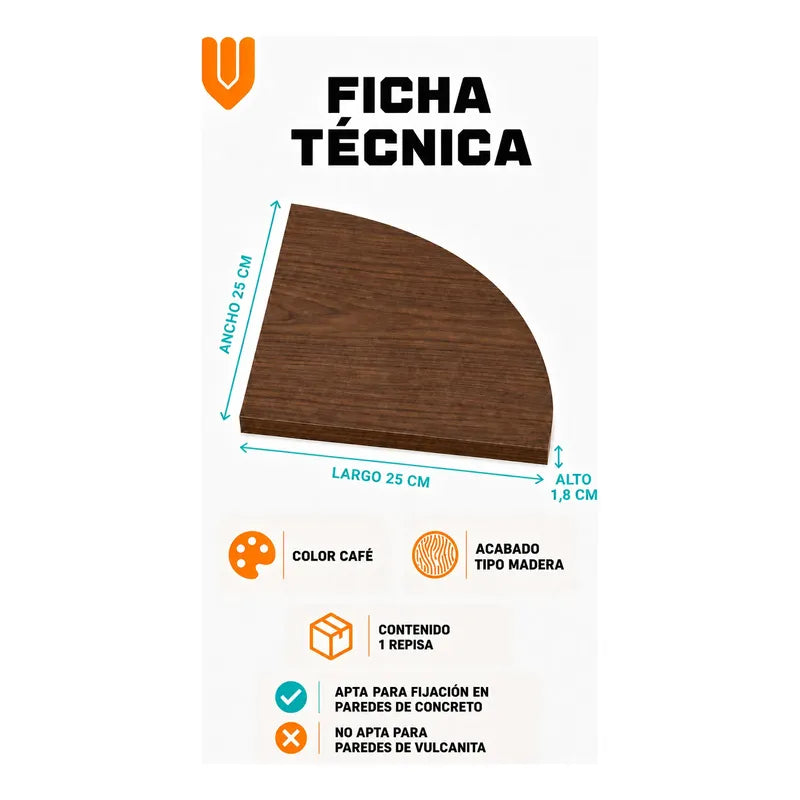 Repisas Flotante Café Acabado Madera Pared 25cm Esquinera Repisa Esquinera Flotante Acabado Madera Cuarto Círculo Borde Curvo Fijación Oculta Mural Decorativa 25cm