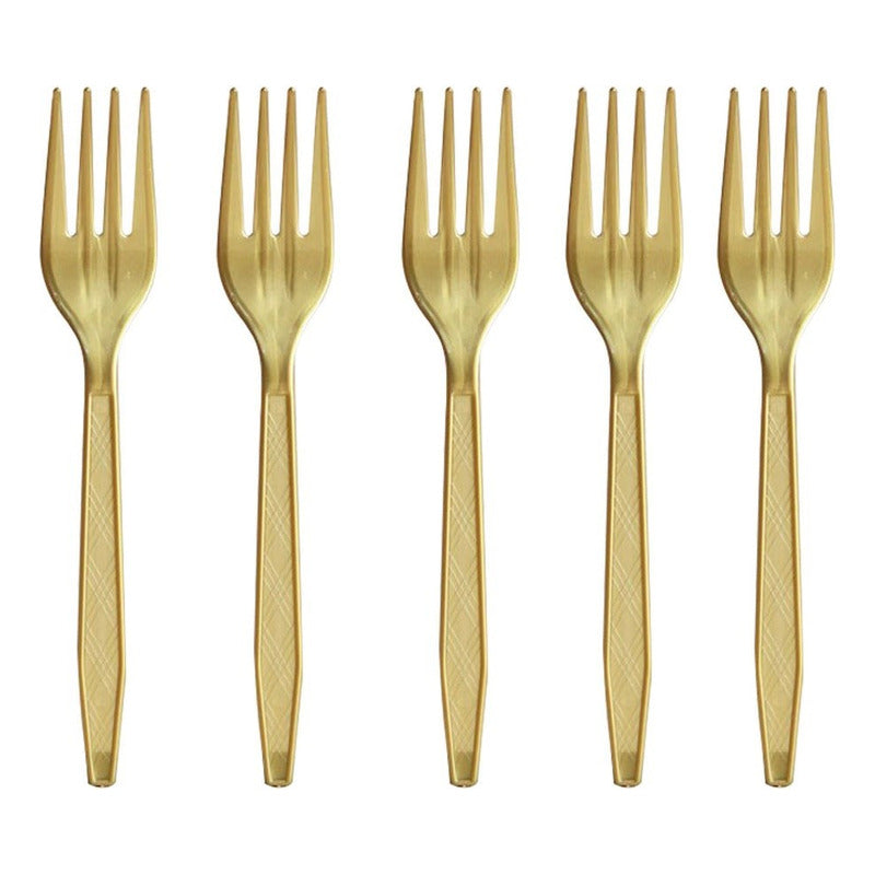 X24 Tenedor Plástico Desechable Fiesta Cubiertos Desechables Dorado Oscuro