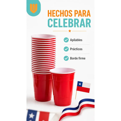 50 Vasos Plasticos Desechables Terremotos Bebidas Fiesta Rojo Bicolor Blanco Vaso Americano Fiestas Patrias Terremoto Fonda Celebración Chilena