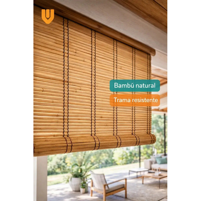 2 Cortina Roller Persiana Enrollable 150x180cm Bambú Natural Marrón Bambu Natural Decorativo Roller Enrollable Madera Rayas Control Luz Estilo Nordico Ventanas Hogar Oficina