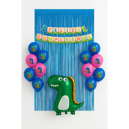 Set 17 Globos Decoracion Dinosaurio Metalico Dino Fiesta Verde