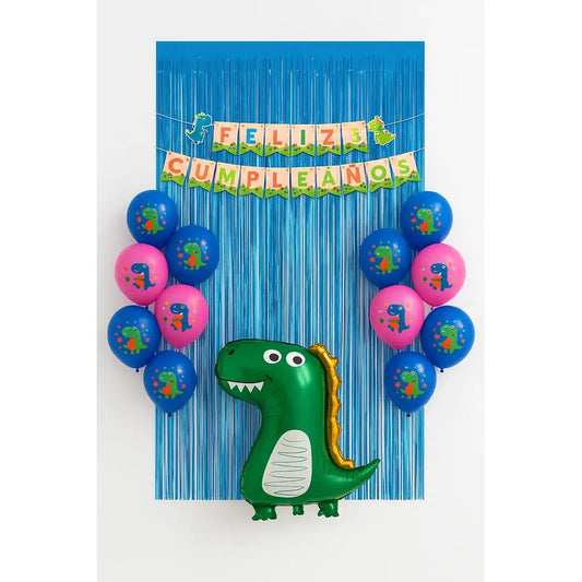 Set 17 Globos Decoracion Dinosaurio Metalico Dino Fiesta Multicolor
