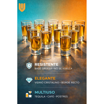 12 Vasos Shot Tequilero Pocillo Largo Vidrio Transparen 50ml Shot Tequila 50ml Vidrio Transparente Cristalino Largo Resistente Reutilizable Fiesta Bar Hogar Lavavajillas