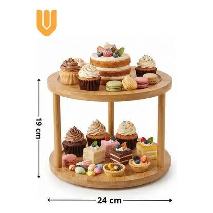 Porta Cupcake Vitrineon Bambu Giratoriodulces Decorativa Bambu Tono Madera Natural Claro Elegante Moderno Decorativo Mesa Dulces Postres Estilo Nordico Visual Premium Hogar