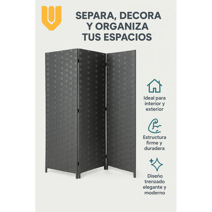 Separador Ambientes Ratán Premium Oficina 4 Paneles Vitrineo