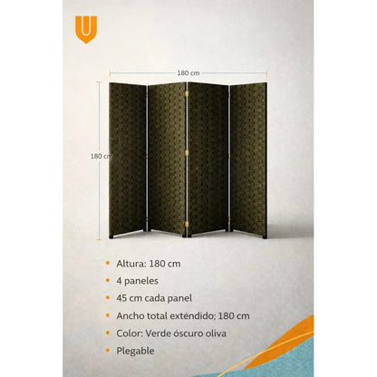 Biombo Tela 180cm 4 Paneles Moderno Hogar Oficina Interior Verde Profundo Moderno Decoracion Interior Hogar Oficina Panel Separador Ambientes Elegante Estilo Geometrico Decorativo Divisor...