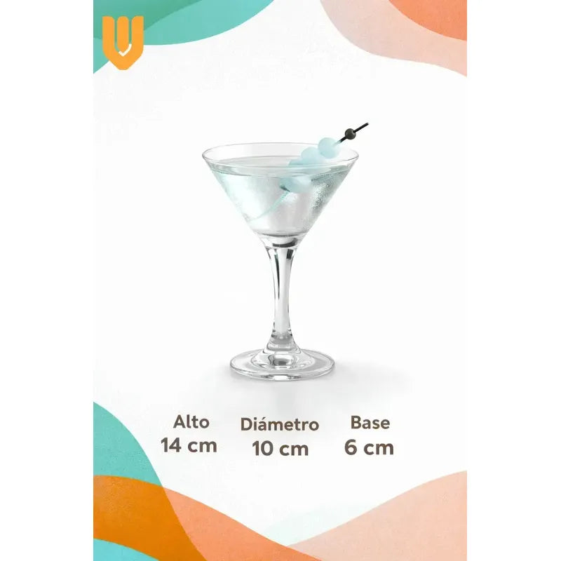 Vitrineon Set 6 Copas Gourmet Cristalería Bebida Celebración Clear Glass Cocktail Martini Barware Clasico Distintivo Presentacion Bebidas Reposteria Heladeria