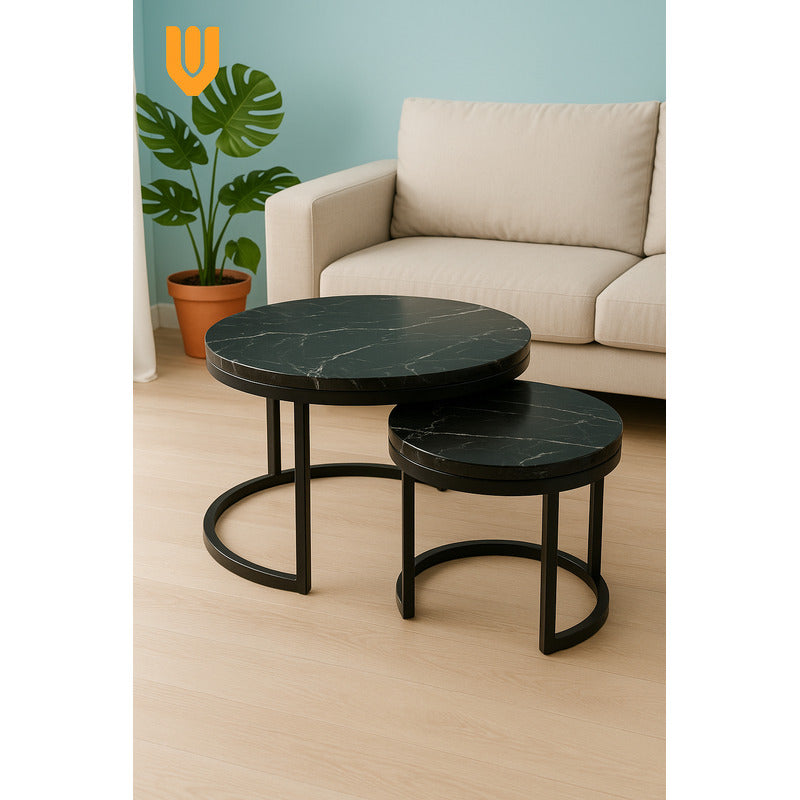 Mesa Centro Redonda Anidada Set 2 Mesas Auxiliares Madera