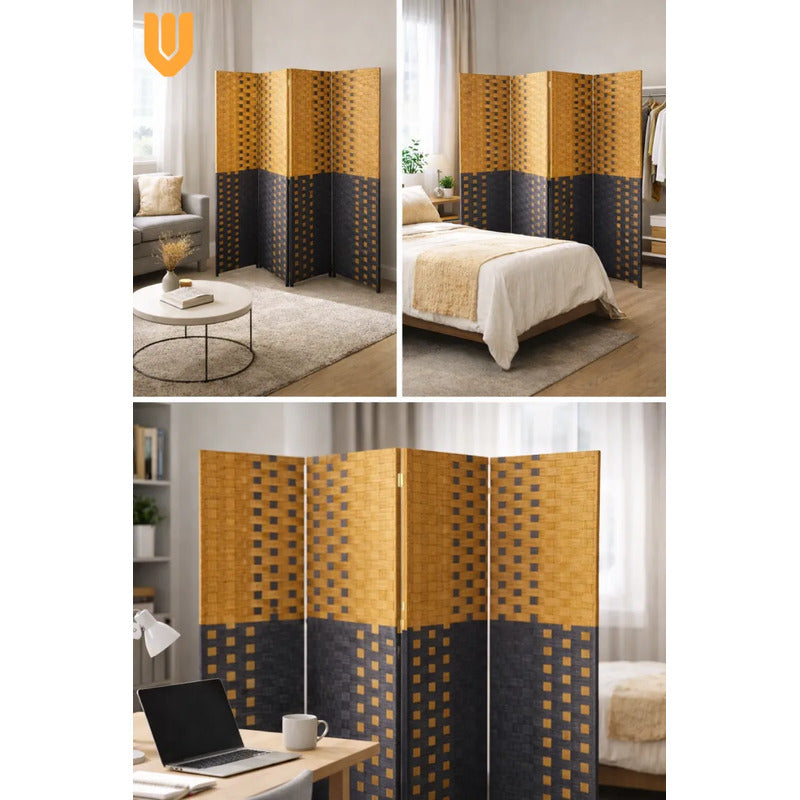 Biombo Separador Oficina Ambientes Divisor 4 Puertas 180 Cm Lisa Biombo Plegable Ratan Liso Uso Interior 4 Paneles Altura 180 Ancho 180 Decoracion Moderna Marron