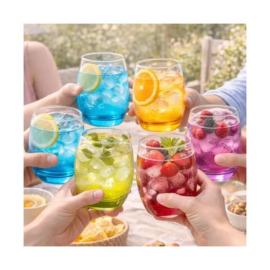 Set 6 Vasos Vidrio Base Multicolor 350ml Vasos Bebidas Frias Pack Seis Copas Cristal Base Colores 350ml Bebidas Frias Mesa Evento Cocina Altura 12cm Multicolor