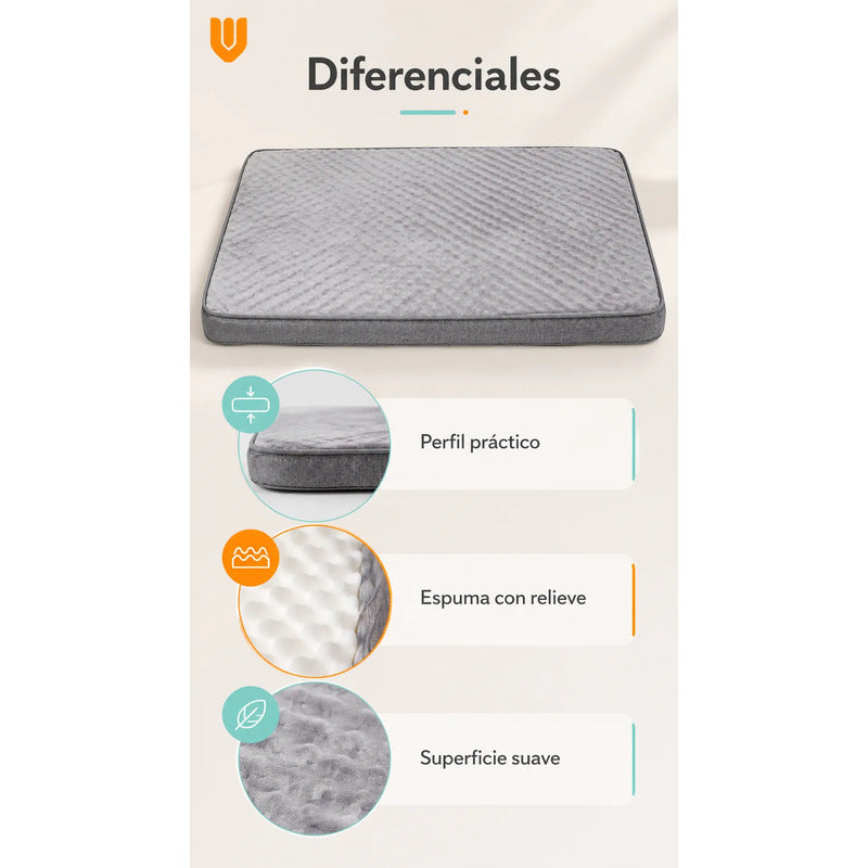 Cama Mascotas Perros Acolchada Resistente Lavable 90x72cm Color Gris