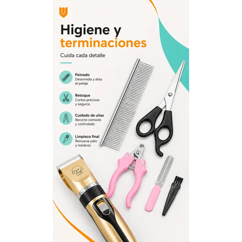Maquina Cortar Pelo Perros Gatos Mascotas Peluqueria Kit Dorado Pequeño
