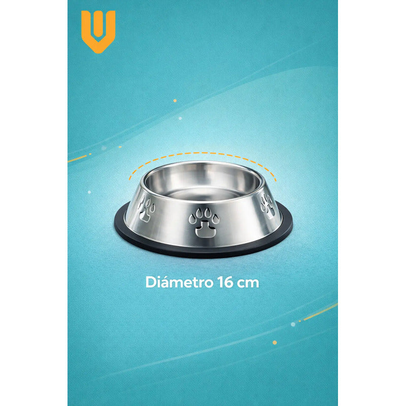Comedero Metalico Gato Platos Perro Mascota Acero Inox 16 Cm Plateado