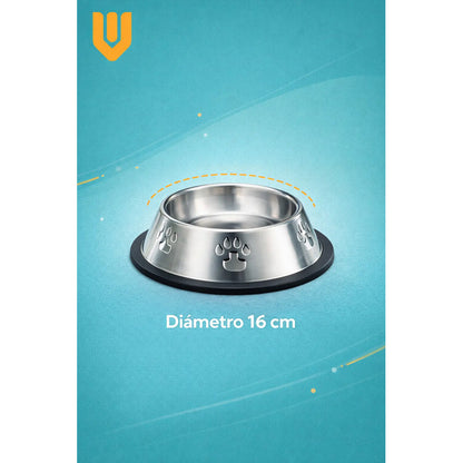 Comedero Metalico Gato Platos Perro Mascota Acero Inox 16 Cm Plateado
