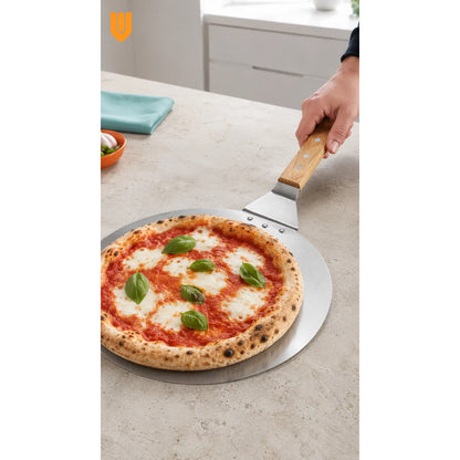 Pala Pizza Espátula Redonda Acero Mango Madera 25,5cm Pala Pizza Espátula Redonda Acero Inoxidable Mango Madera Utensilio Gastronómico Horno Cocina Pizzería Panadería Hornear 25.5cm