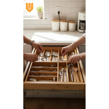 Organizador Cubiertos Expandibles Bambu Porta Cubiertos Bambú
