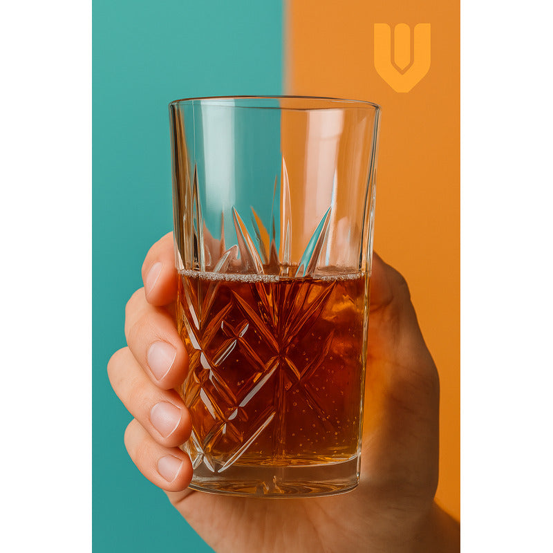 Set 6 Vasos Vidrio Altos Vaso Cristal Tallados Bebidas 380ml