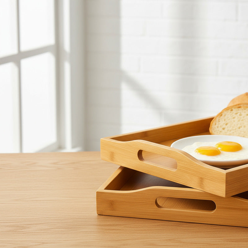 3 Bandejas Para Desayuno Bandeja De Bambu Para Servir Bambu