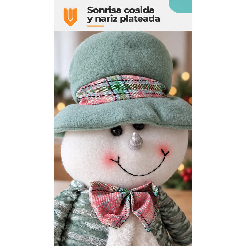 Muñeco Navideño 28cm Decorativo Adornar Figuras Navidad Blanco Muñeco Adorno Navideño Muñeco Papá Noel Viejito Pascuero Santa Claus Gorro Barba Blanca Figura Verdes Cascabel 28cm-nieve
