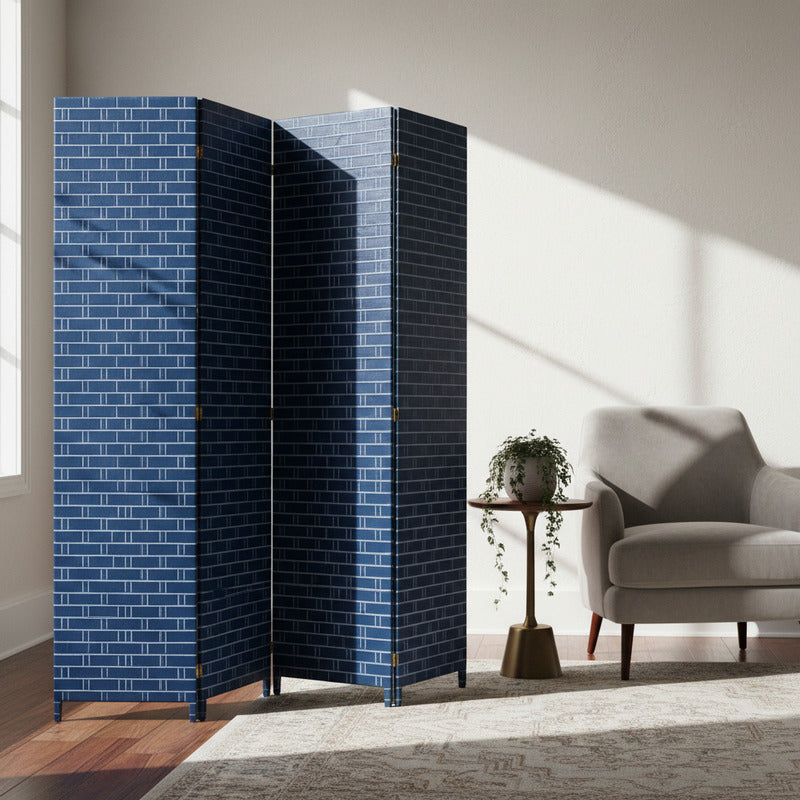 Biombo Oficina Separador Divisor Ambientes 4 Puertas 170 Cm Geométrico Azul