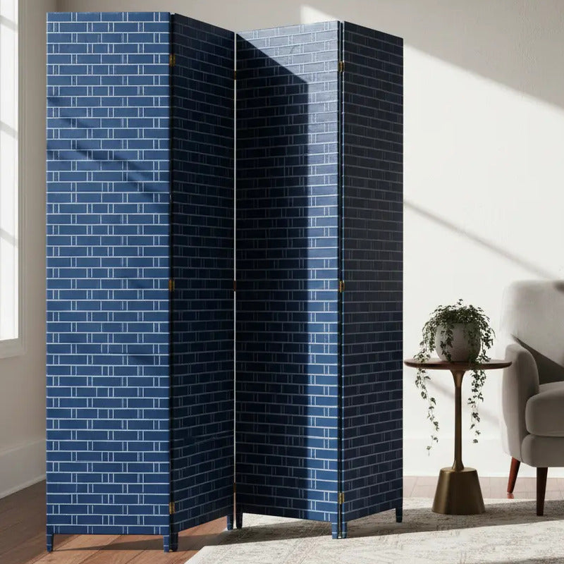 Organiza Divide Espacios Oficina Hogar Biombo Moderno 4 Puer Geométrico Azul