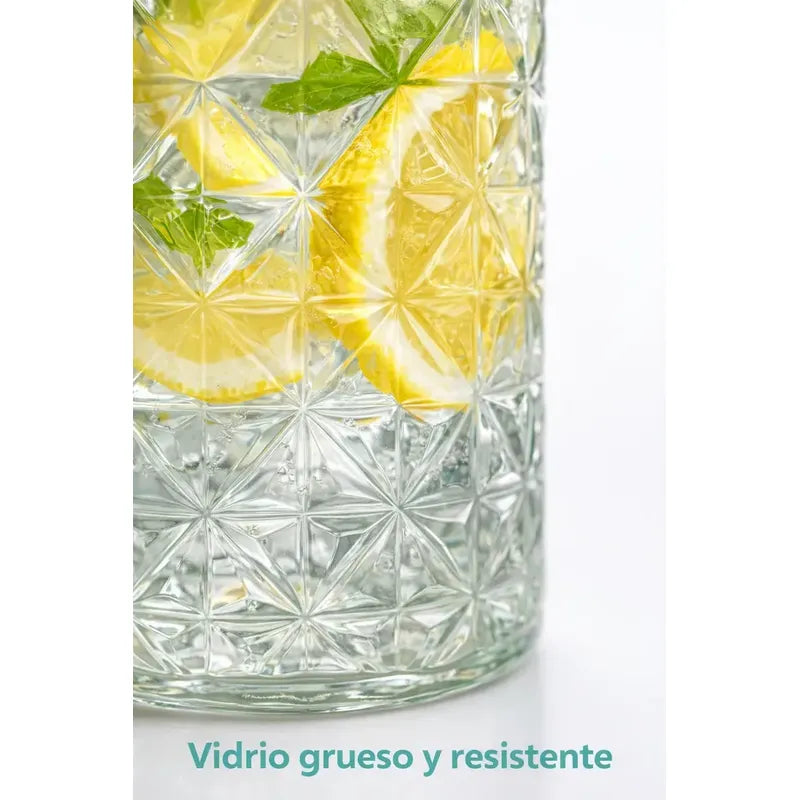 Jarra Vidrio 1100ml Vintage Diamante Tapa Plastica Asa Hogar Transparente Diamante Vidrio Cristal Claro Brillante Elegante Cocina Mesa Hogar Bebidas Agua Jugo Limonada Batidos