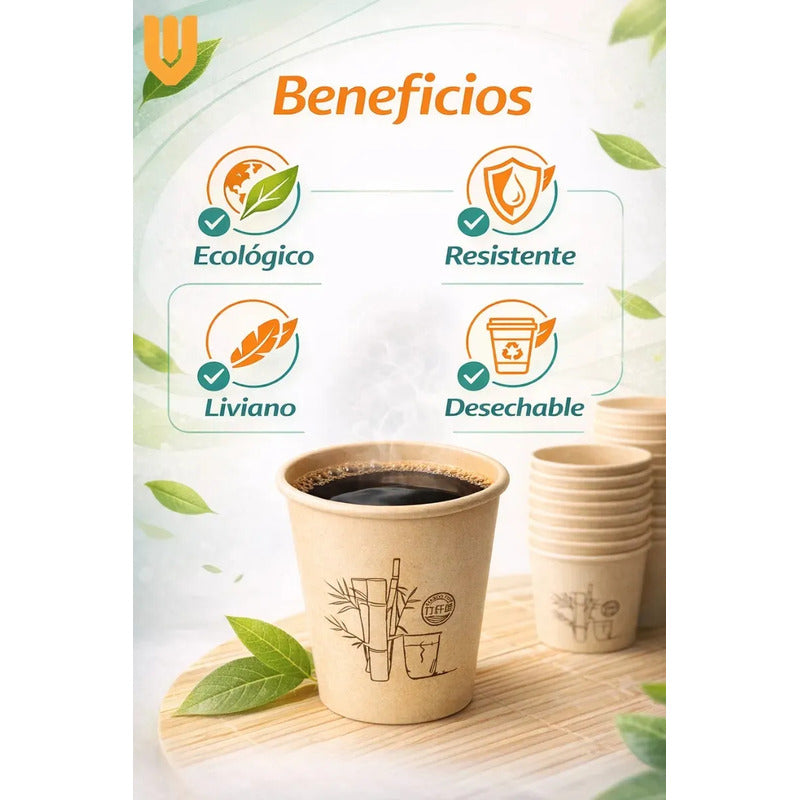 Vasos Cafe Te Agua Desechable Descartable Carton Modelo 9oz 150 Unidades Marrón Kraft Natural Acabado Mate Papel Ecologico Estilo Organico Look Cafeterias Minimalista Elegante