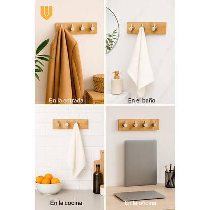 Colgador Perchero Acero Inoxidable Bambu Colgador Pared Bambú