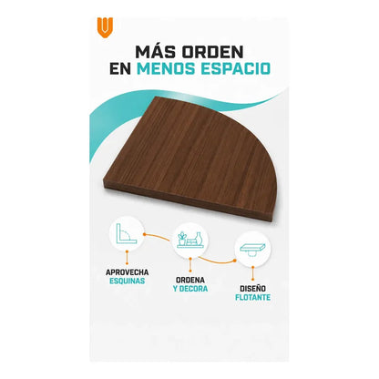 Repisas Flotante Café Acabado Madera Pared 25cm Esquinera Repisa Esquinera Flotante Acabado Madera Cuarto Círculo Borde Curvo Fijación Oculta Mural Decorativa 25cm
